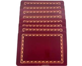 Set Of 8 Burgundy And Gold Leaf Border Placemats With Cork Backing