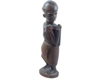 Vintage African Hand-Carved Wooden Figure Of Man Carrying A Staff