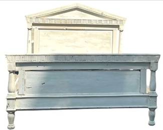 Vintage Distressed Painted Bed Frame With Classical Details