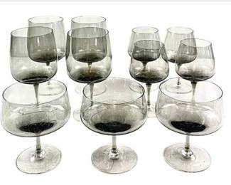 Mid Century Scandinavian Smoke Glass Crystal Glasses