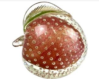 Murano Alfredo Barbini Bullicante Mid Century Hand Blown Captured Bubble Glass Peach - Aventurine Gold Flecks