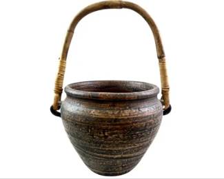 Rustic Home Decor Pot With Bamboo Handle