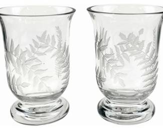 Glass Votives With Fern Design - Signed “AR”