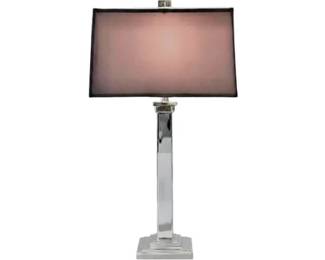 Modern Chrome Table Lamp With Rectangular Taupe Shade