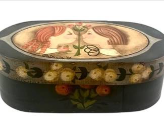 Vintage Hand Painted Folk Art Wooden Box