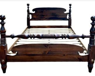 Vintage Ethan Allen Old Tavern Pine Queen Size Cannonball Frame