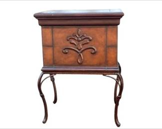 Italian Box Table With Leather Wrapped Wrought Iron Base