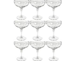 9 Vintage Etched Glass Champagne Coupes With Grape Cluster Design