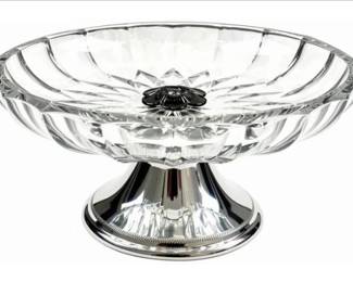Val Saint Lambert Crystal & Silver Plate Pedestal Serving Piece
