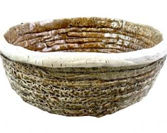Handmade Stoneware Pottery Bowl With Textured Glaze Signed Jungren