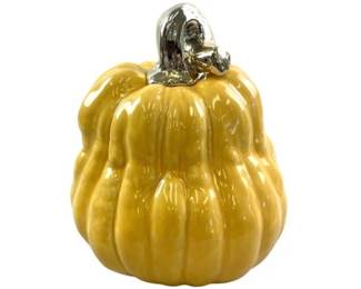 Glossy Yellow Ceramic Pumpkin With Metallic Stem