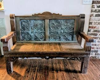 Vintage wood and metal bench, very heavy