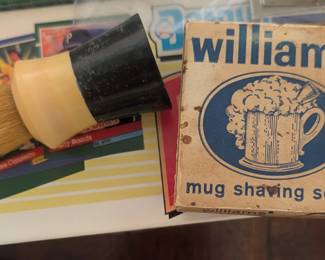 Vintage shaving brush, razors, soap
