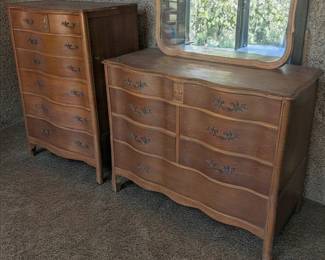 Antique chest of drawers and dresser with mirror