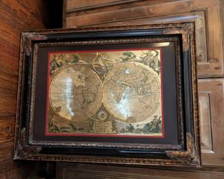 Framed gilded globe map