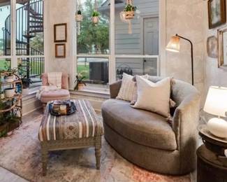 Comfy chair, tufted ottoman, side chair