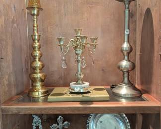 Brass candle stands, candlebra, decor