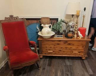 Antique rocker chair, cedar chest