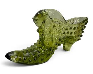 Fenton Art Glass Green Hobnail Shoe Figurine