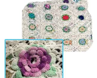 Crocheted Floral Blanket  120 x 120 