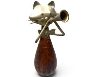 1990s Pier 1 Carved Wood and Metal Jazz Cat