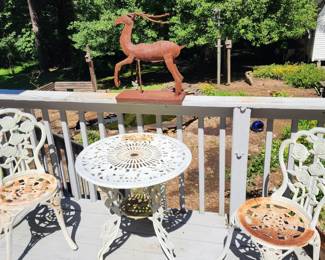  White wrought iron patio table and chair set