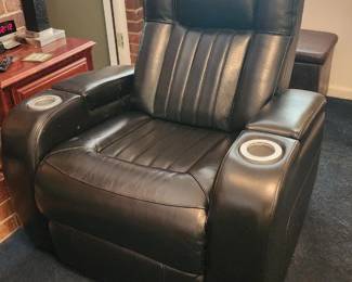  Black faux leather electric recliner with built-in cup holders