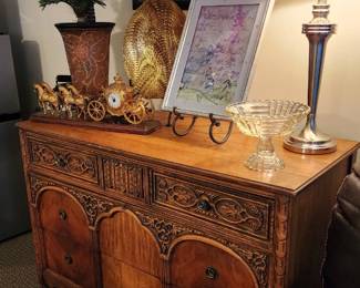  Antique carved buffet cabinet 
