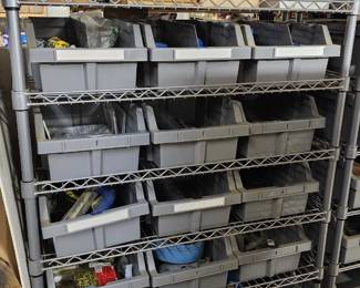  Metal bin shelving unit stocked