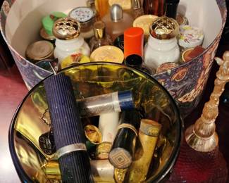  Vintage perfume bottles and compact containers