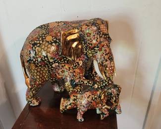 Hand-painted floral paper mache elephant sculpture
