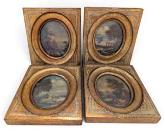 Italian Miniature Giltwood Frame Landscape Scenes