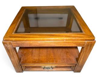 Lane Wooden Beveled Glass End Table W Drawer