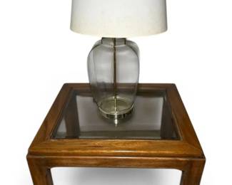 Lane Wooden Beveled Glsss Side Table W Lamp
