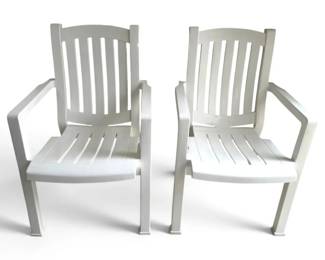Pair Of White Plastic Outdoor Patio Chairs
