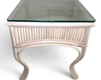 Ivory Rattan Patio Table W Glass Top
