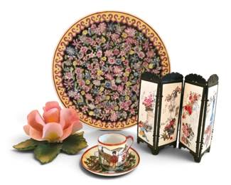 AsianInspired Plate, Folding Screen, Cup With Saucer, Capodimonte Rose