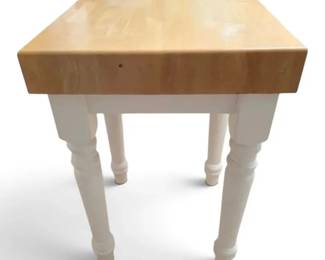 Butcher Block Island With White Turned Legs