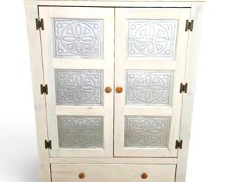 Primitive Style Double Door Pie Safe w Punched Tin Panels
