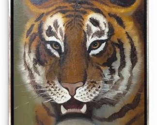 Framed Tiger Oil Painting, Signed By Artist