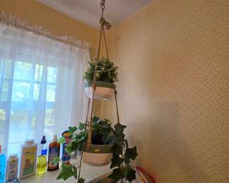 Hanging faux plant in clay pots