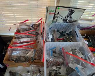 Antique metal (lead?) Toy figurines - most are army themed.