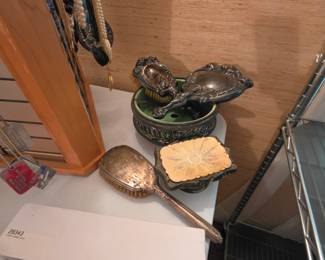 Vintage silver plate brushes and mirror
