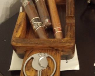 Handcrafted Wooden Cigar Ashtray with Integrated Guillotine Cutter