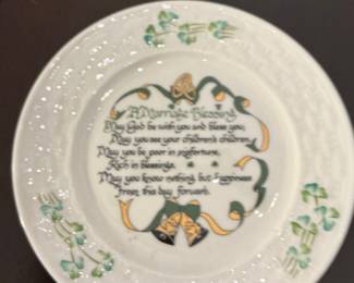 Belleek Marriage Blessing Plate with Shamrocks and Bells