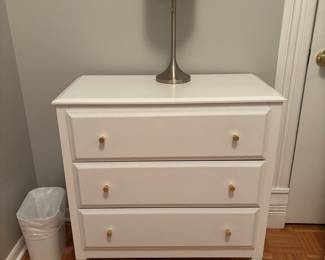Three-Drawer White Painted Chest with Tapered Block Feet