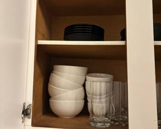 White Ceramic Bowls and Black Dinner Plates Set