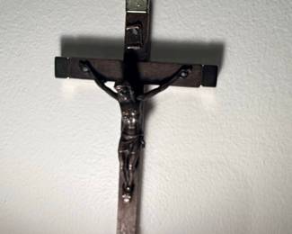 Vintage German Wood and Metal Wall Crucifix