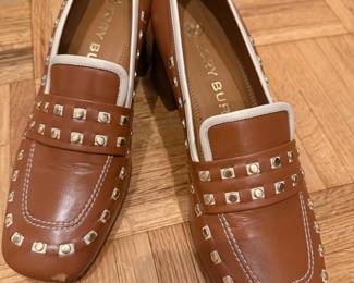Tory Burch Studded Leather Block Heel Loafers