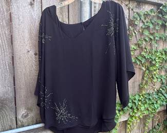 White House Black Market Black Starburst Embellished Kimono Sleeve Blouse